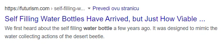 A Google result reads "Self filling water bottles have arrived, but just how viable..."