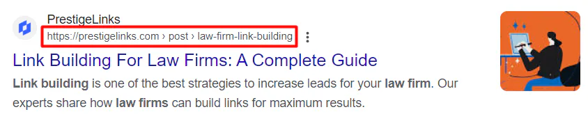 A Google search result with our site structure highlighted