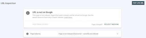 A message confirming that the inspected URL is not on Google‍