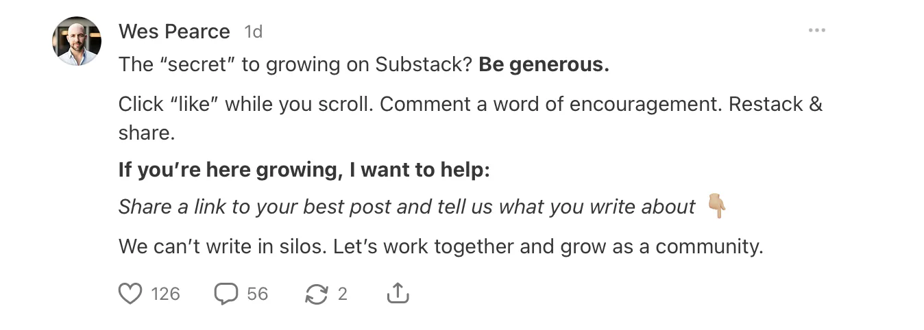 A post on Substack inviting others to link to their best posts