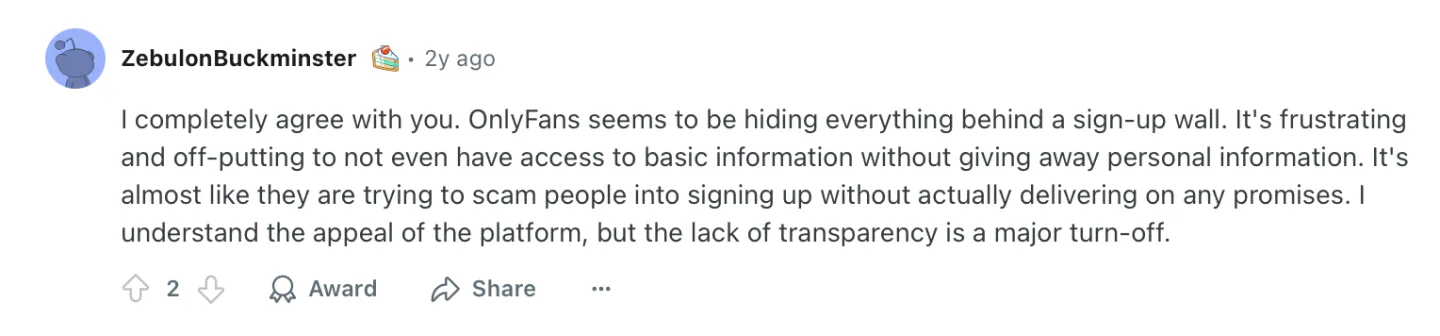 A Reddit user's perspective on OnlyFans placing content behind paywall