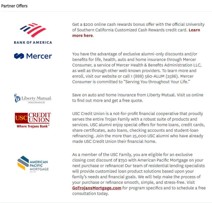 A resource page including links to businesses that offer perks to students and staff