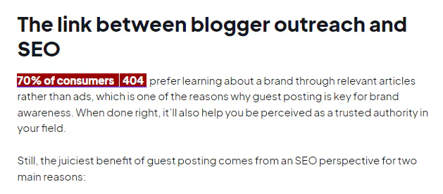A snapshot of a broken link on our website