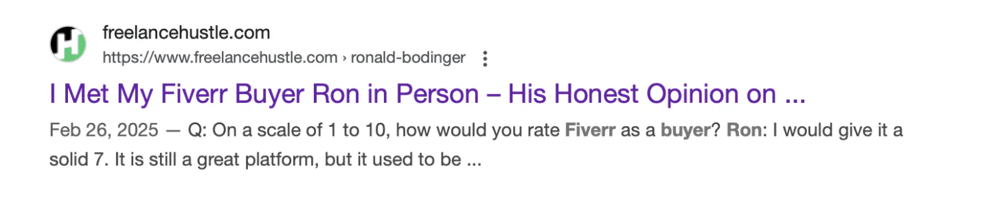 A snapshot of a result from Substack in the SERPs