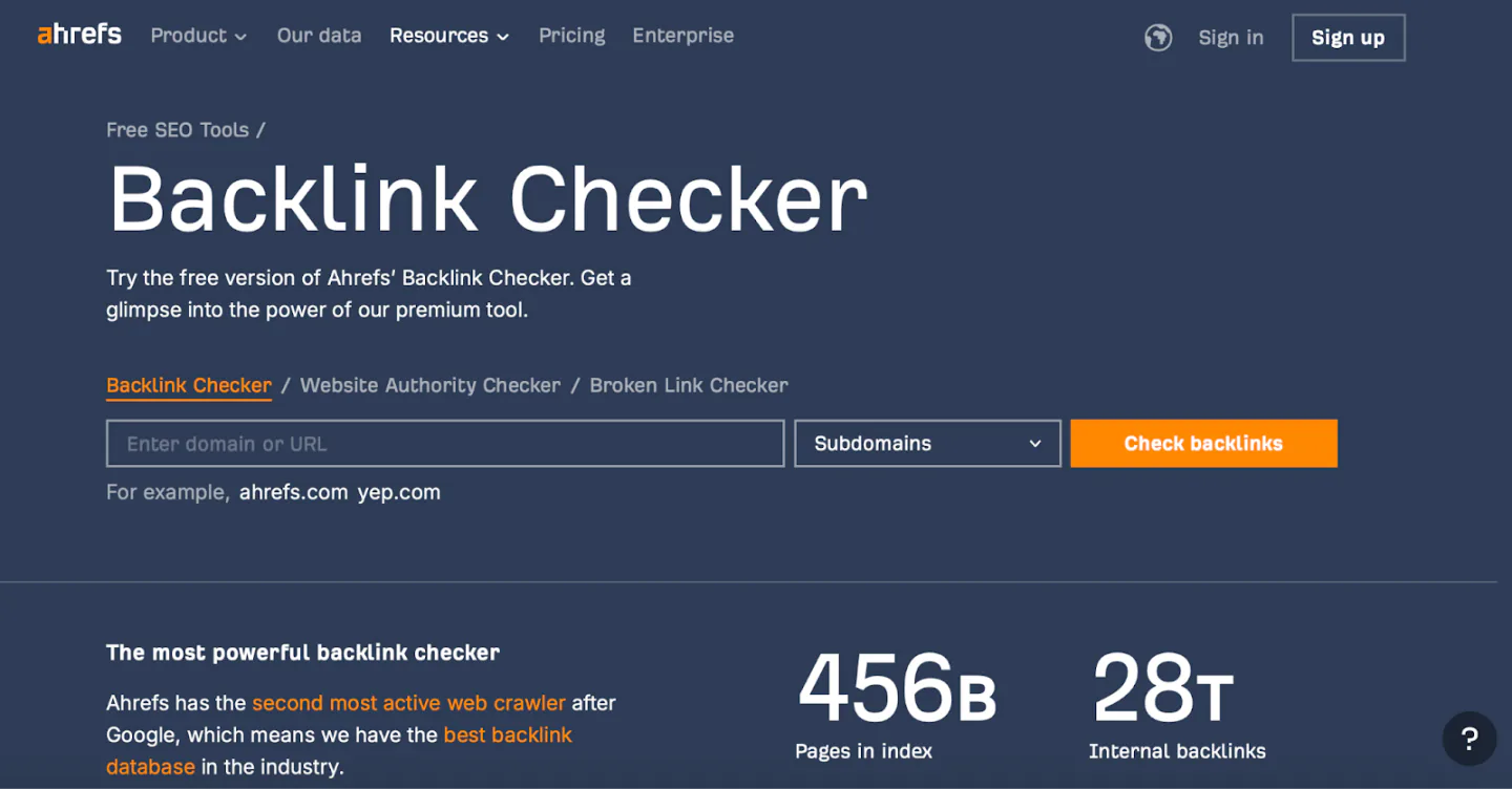 A snapshot of Ahrefs' backlink checker