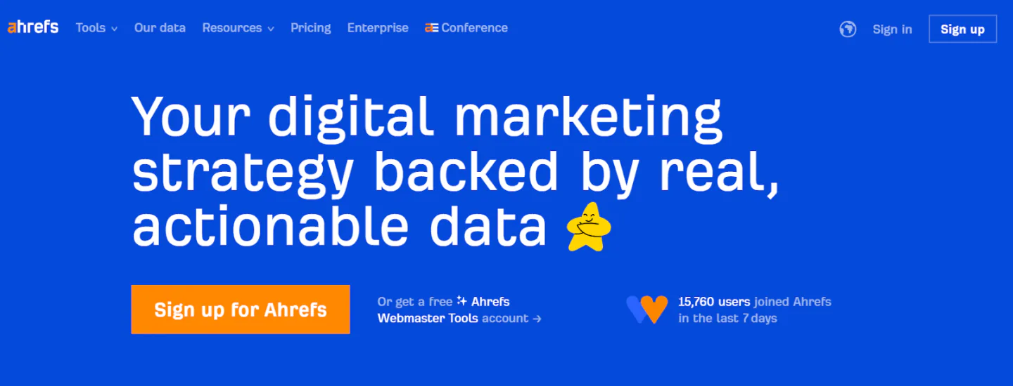 A snapshot of Ahrefs' home page