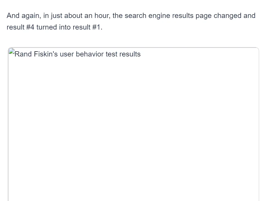 A snapshot of an image failing to load on another site and alt text being displayed instead