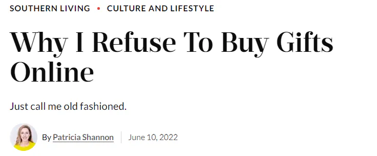 A snapshot of an opinion piece in Southern Living