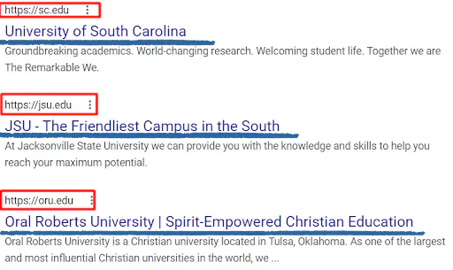 A snapshot of edu sites with an edu domain