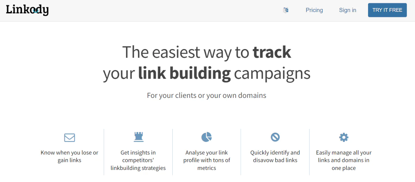 A snapshot of Linkody's home page