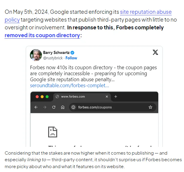 A snapshot of our blog post with a tweet embedded