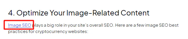 A snapshot of our blog post, wih the anchor phrase "image SEO" highlighted