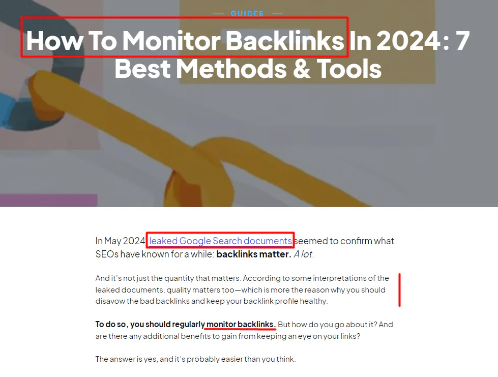 A snapshot of our blog post with the keywords, external link, and short paragraphs highlighted