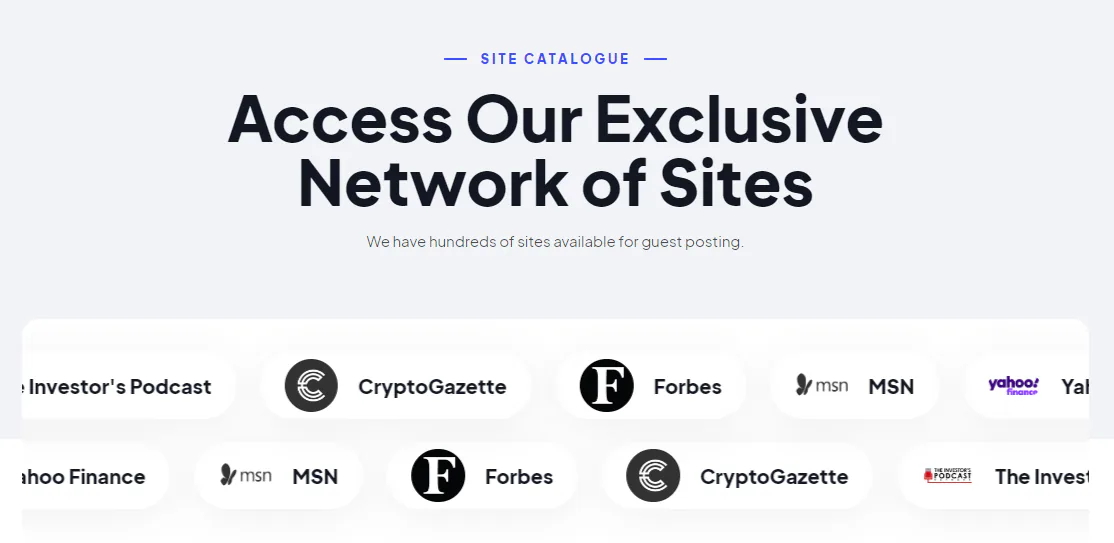 A snapshot of our network of sites, which includes sites like Forbes and CryptoGazette