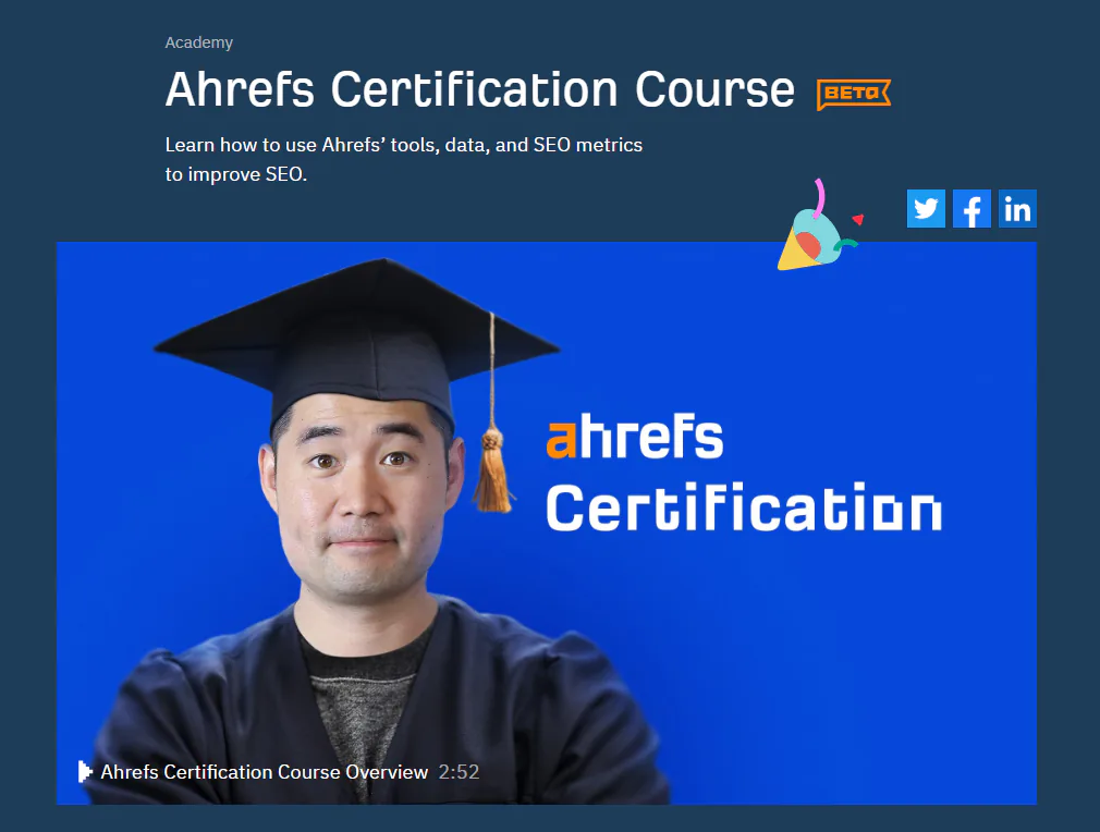 Ahrefs certification course page