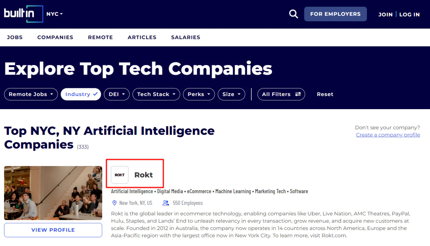 An example of a business directory, with the backlink highlighted. (Source: Built In NYC)