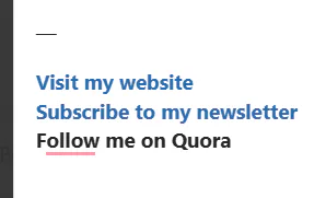 An example of a hyperlinked sign-off section in a Quora answer