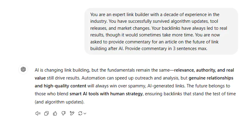 An example of a prompt asking ChatGPT to imagine it is an expert link builder