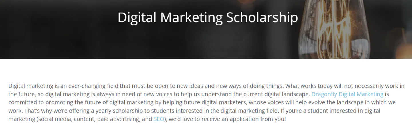 An example of a scholarship page