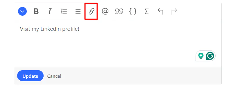 An example of a text editor tool on Quora for Quora bios