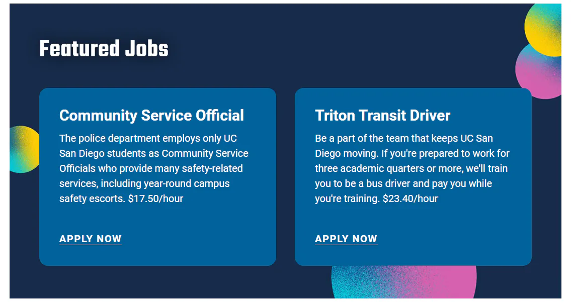 An example of careers and jobs postings on an edu site