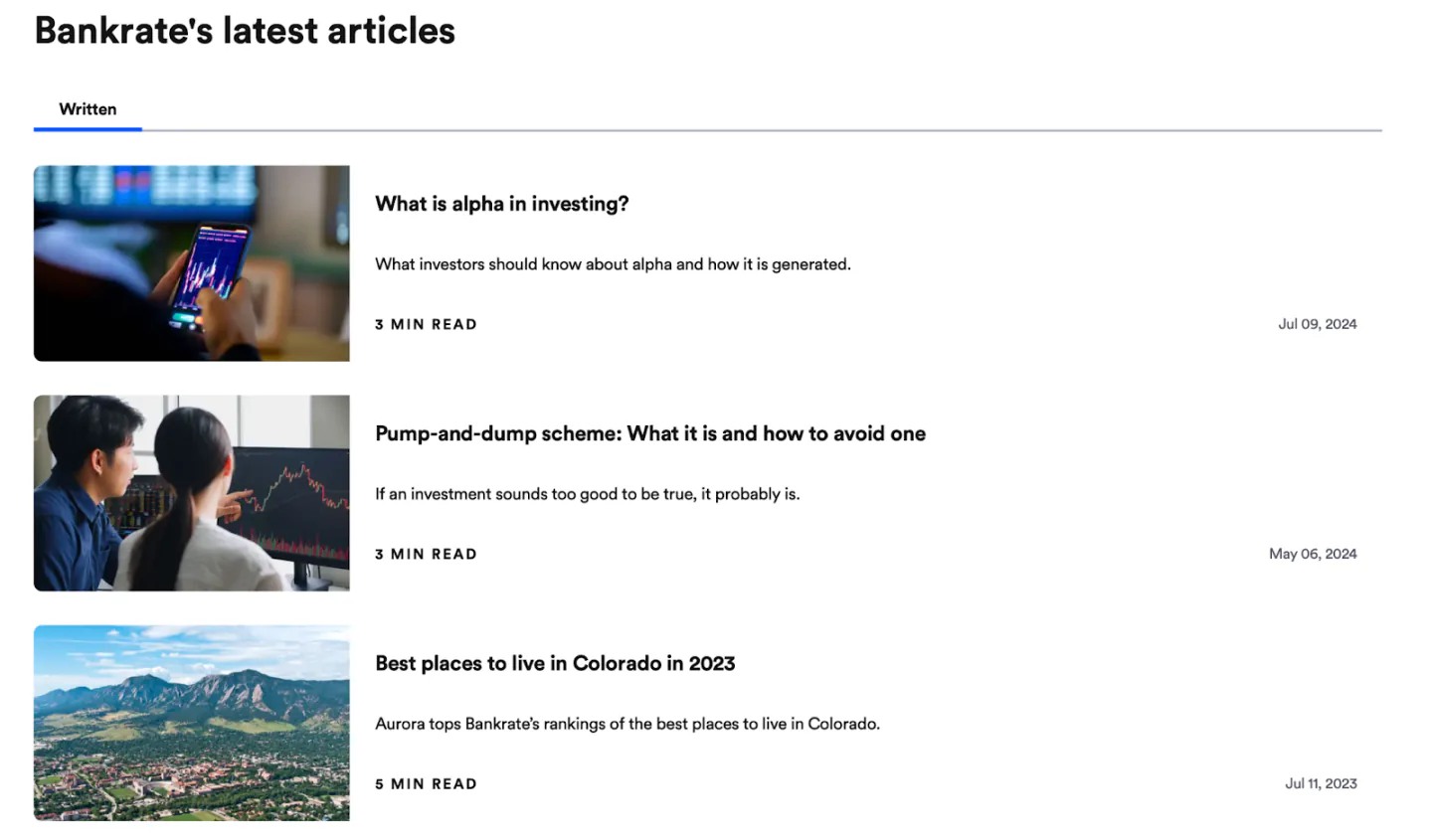 Bankrate's latest articles don't seem to be generated by AI