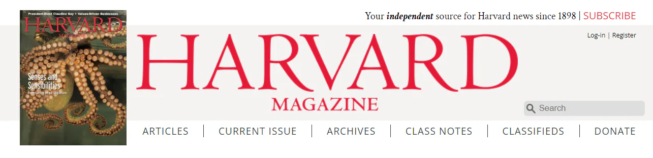Categories on the Harvard Magazine website