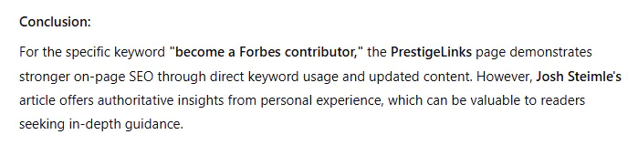 ChatGPT's comparison of two blog post about the same topic