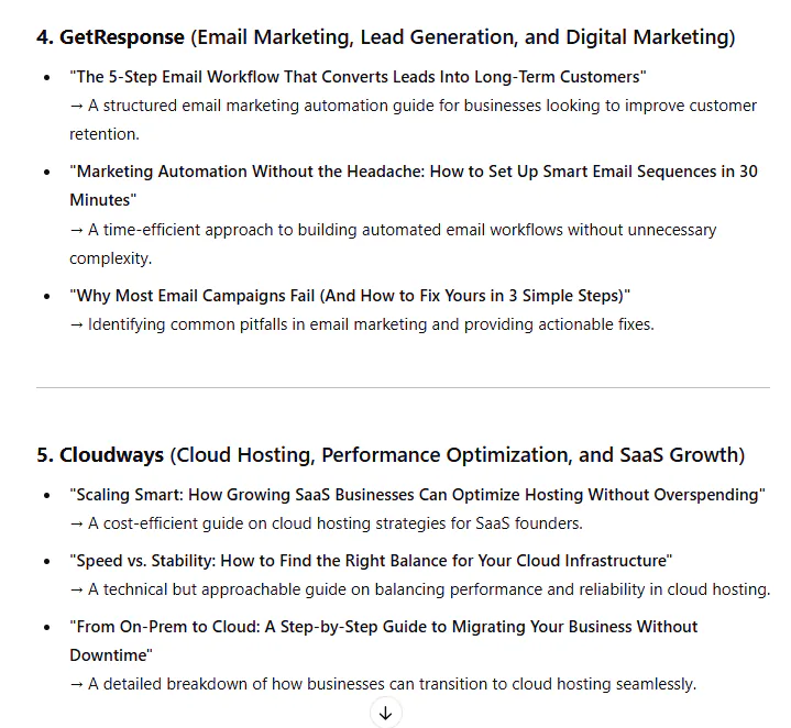 ChatGPT's suggestions for guest posts to pitch to different websites