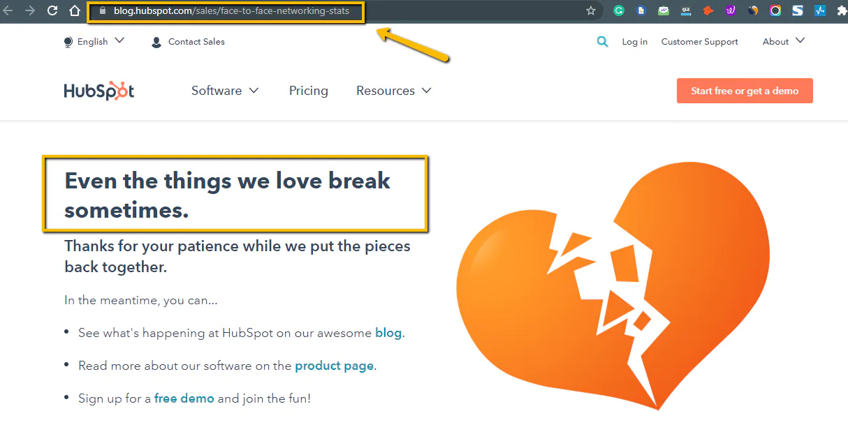 An example 404 page indicating a broken link