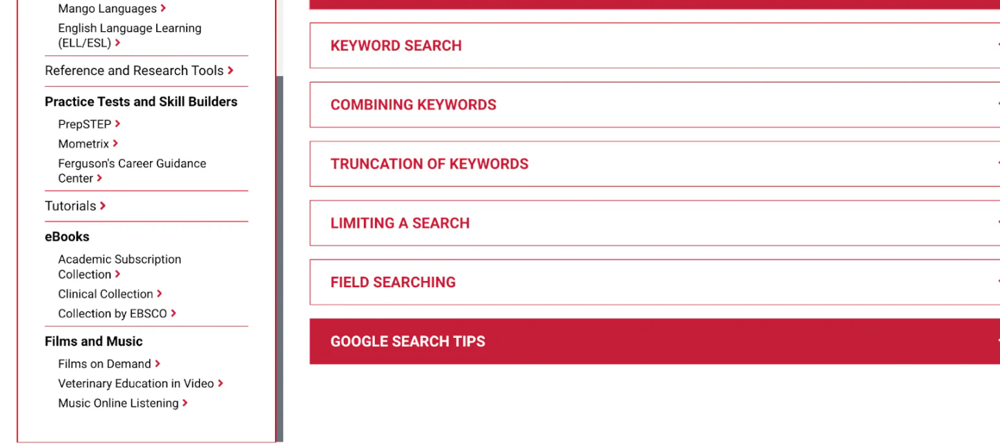 Example of a resources page on the Northeast College Community website