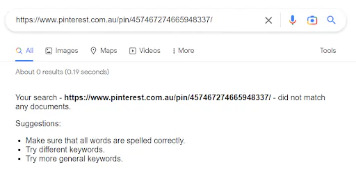 Example of the SERP for an unindexed backlink. 