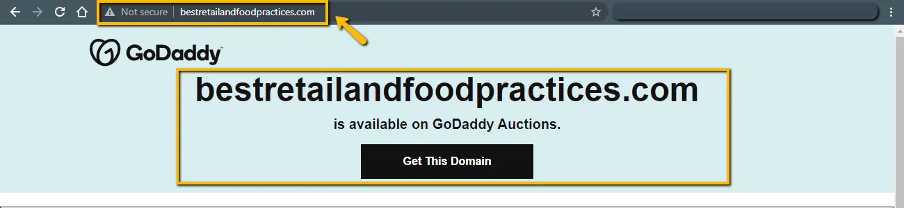 An example of an expired domain with a GoDaddy notice
