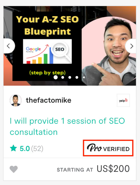 Example of a Pro Verified seller on Fiverr