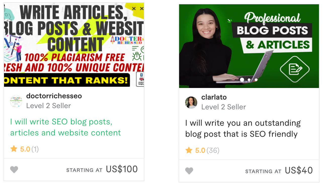 Comparison of two Fiverr profiles