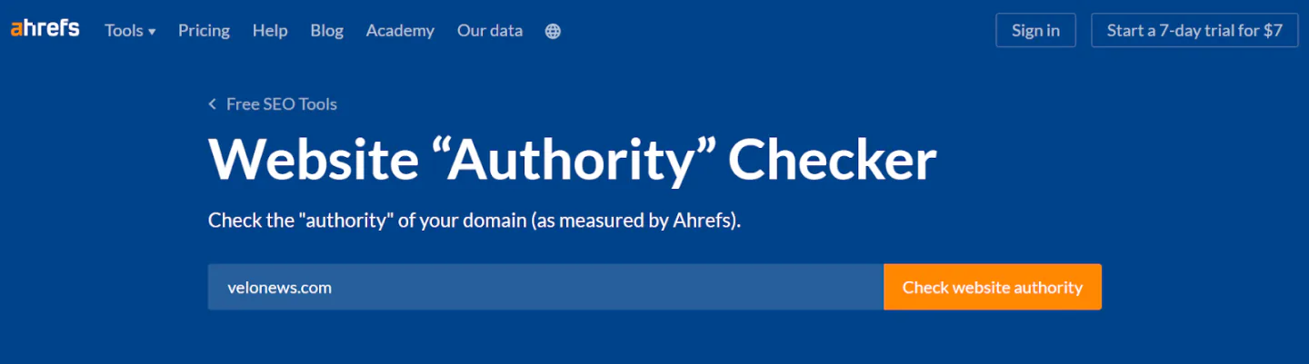 Checking website authority with Ahrefs