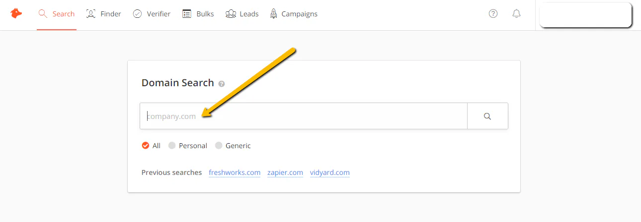 Screenshot of hunter.io domain search