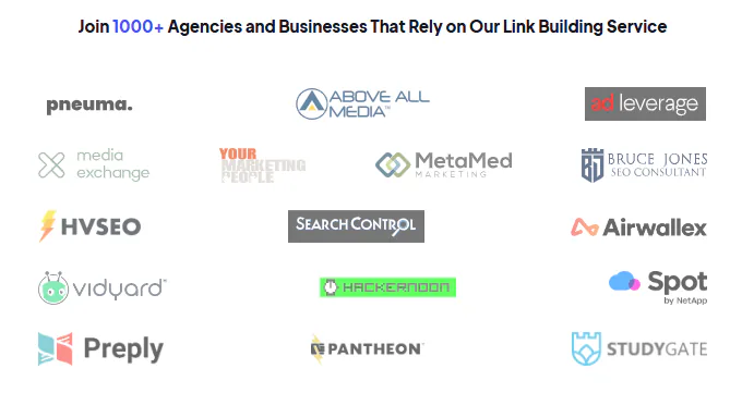 Logos of some agencies and businesses we work with, including StudyGate, Hackernoon, and MetaMed