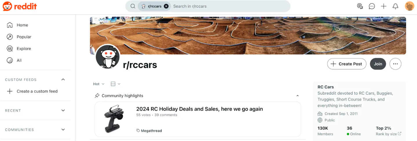 RC Cars subreddit on the Reddit forum