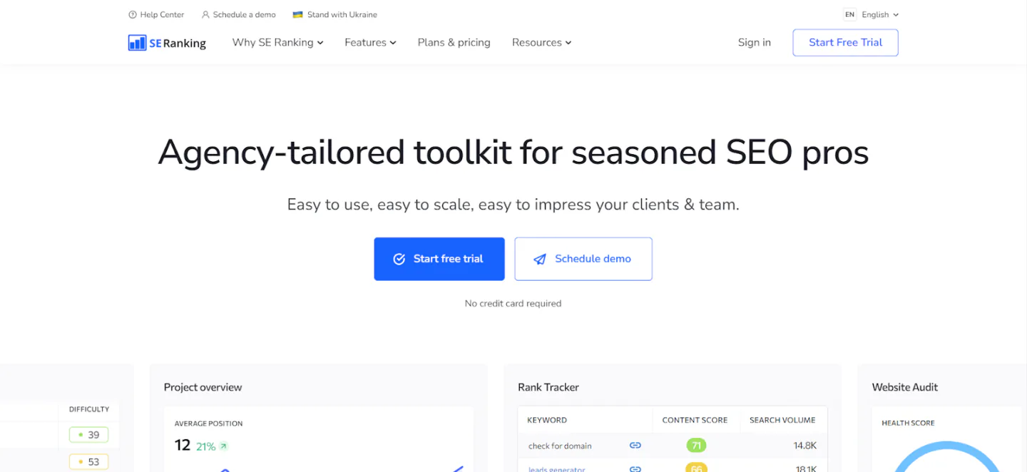 SE Ranking home page