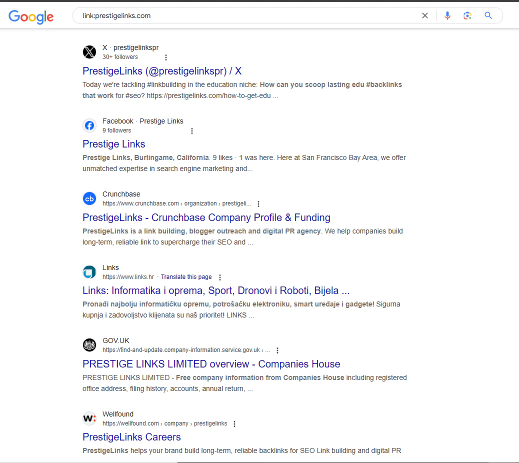 Search results for the query string link:www.websiteurl.com