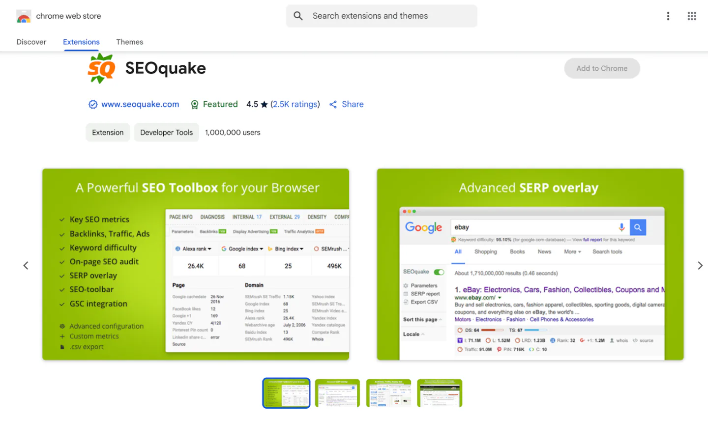 SEOquake on Google Chrome Web store