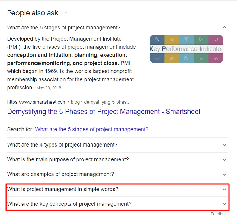The first question in the People also ask section is expanded and two additional questions that appeared are highlighted