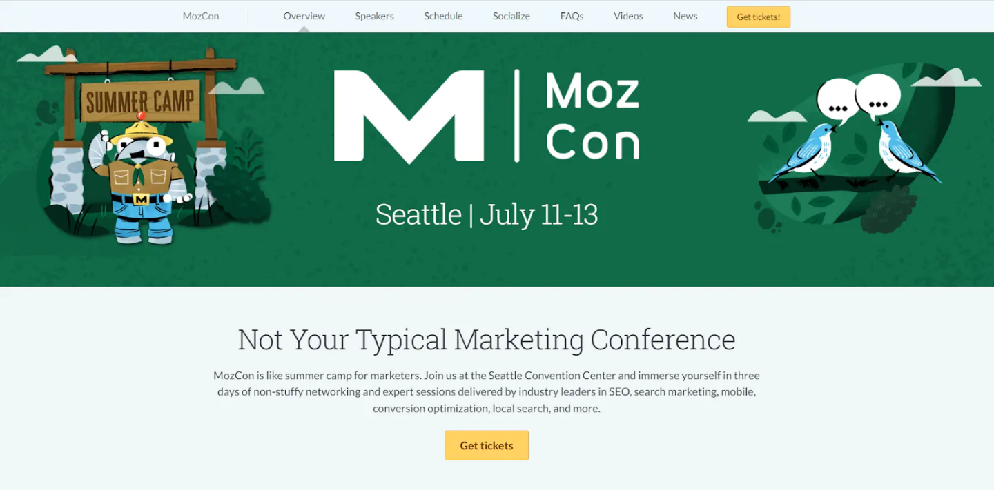 The landing page to Moz's conference called MozCon
