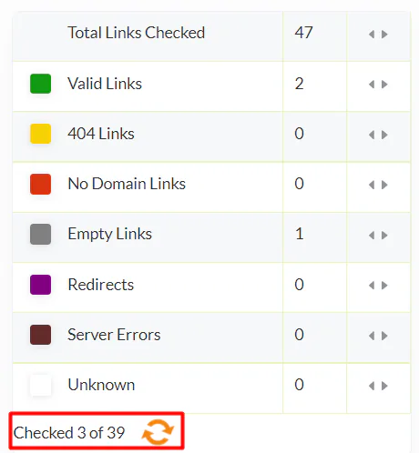 The number of links SEO Minion has finished checking VS the total number of links on a page highlighted