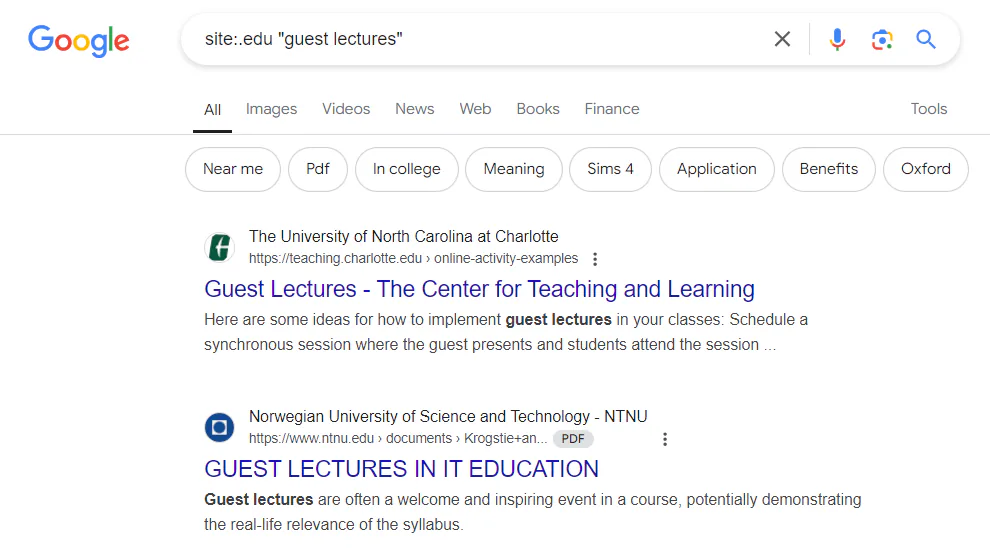 The search results for site:.edu "guest lectures" 