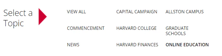 Topics comprising Harvard Magazine’s News section. 