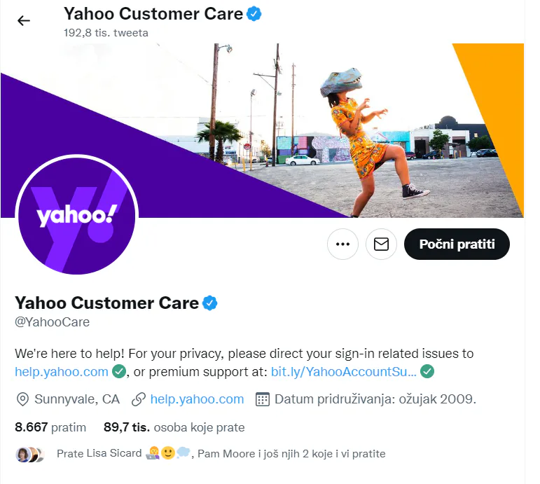 Yahoo Customer Care Twitter account